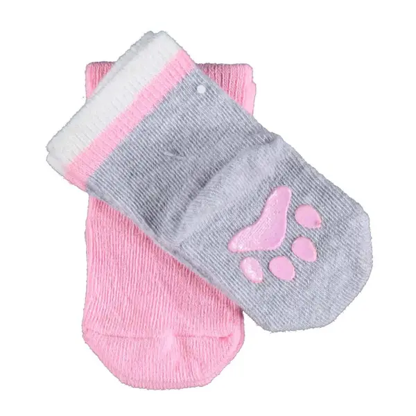Bibaby Çorap Soket 2li Kaymaz Paw Pembe - Gri
