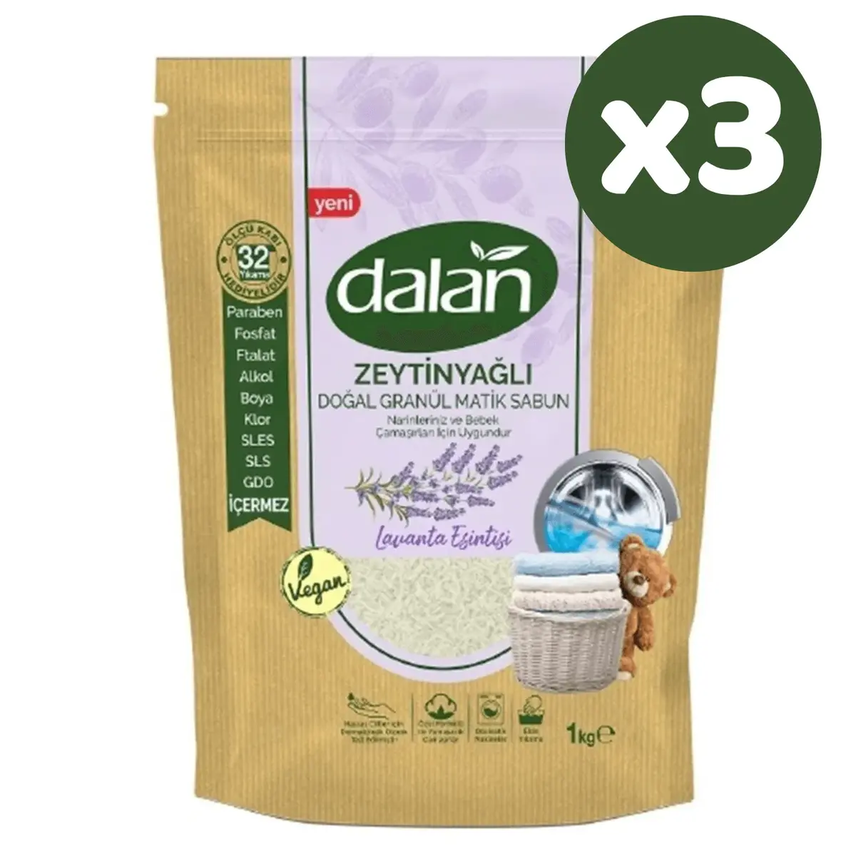 Dalan Doğal Granül Sabun Zeytinyağlı Lavanta Esintisi 1000 gr x 3 Adet