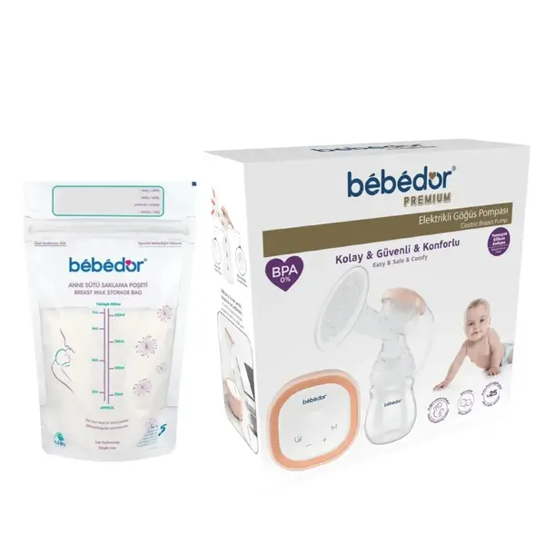 Bebedor Elektrikli Göğüs Pompası, Anne Sütü Saklama Poşeti 20li