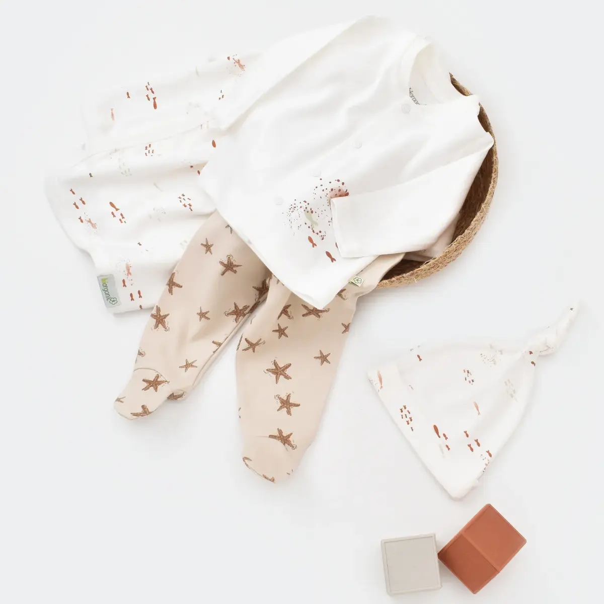 Bibaby Organik Zıbın Takımı Battaniyeli Tüllü Magic Starfish Latte