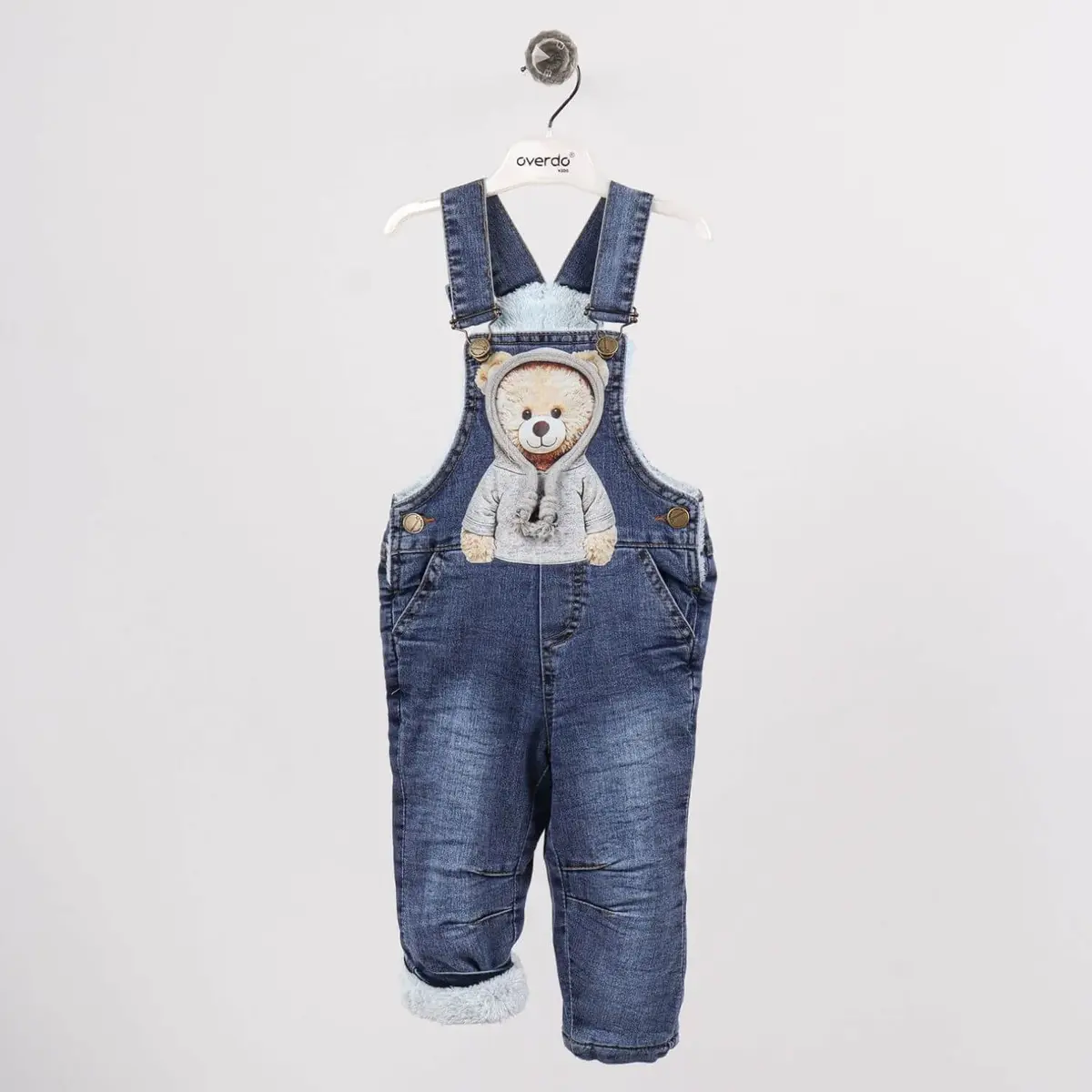 Overdo Salopet Welsoft Ayıcık Baskılı Mavi Denim