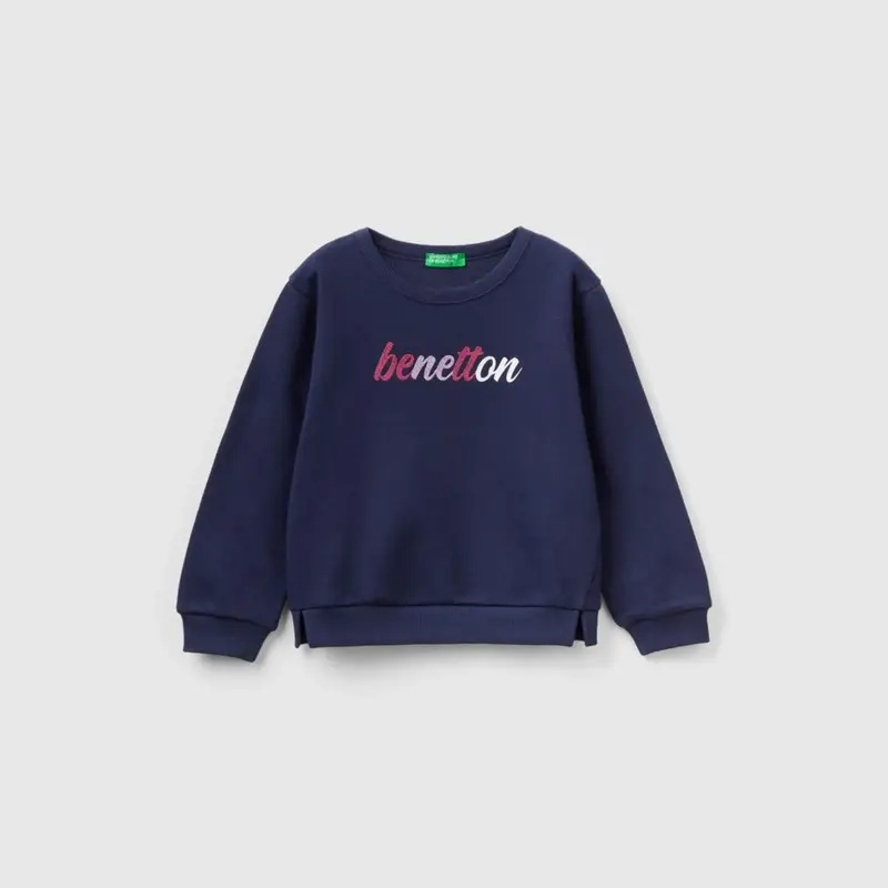 Benetton Sweatshirt Bisiklet Yaka Lacivert