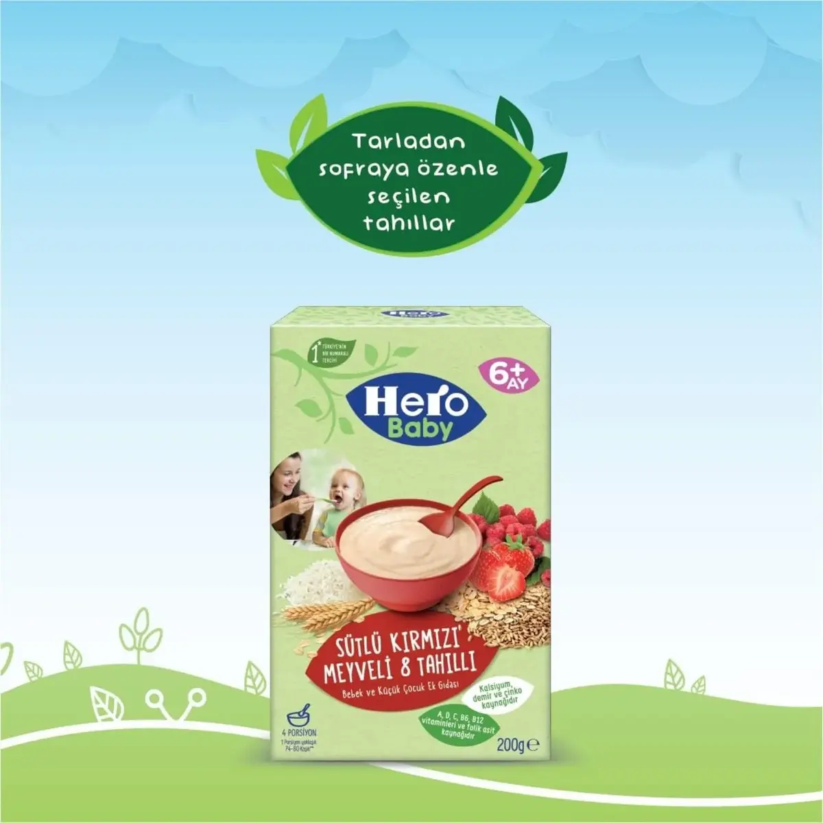 Hero Baby Kaşık Maması Sütlü Kırmızı Meyveli  8 Tahıllı 200 Gr