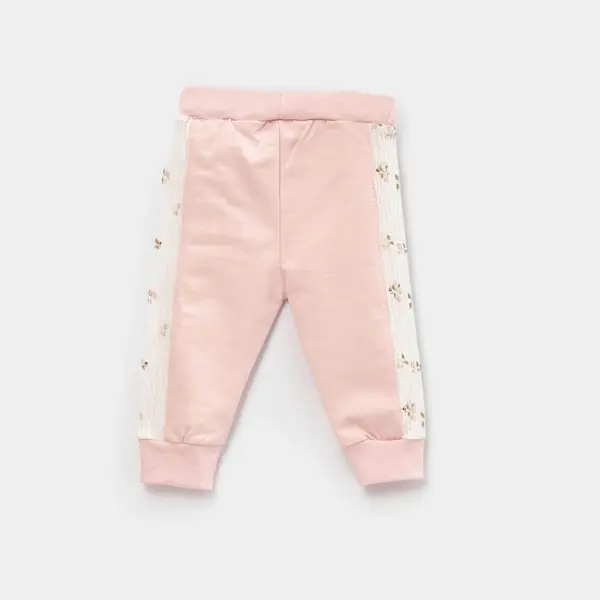 Bibaby Organik Pantolon Patiksiz The Flowers Ekru - Pembe