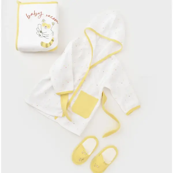 Bibaby Organik Bornoz Takımı Baby Racoon Vanilla Ice