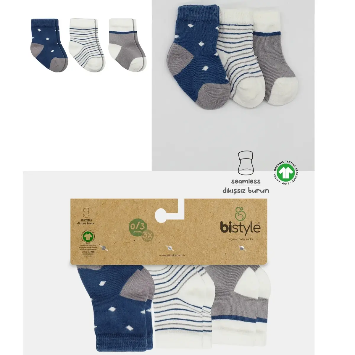 Bibaby Çorap Soket 3lü Bistyle Puan Penye İndigo