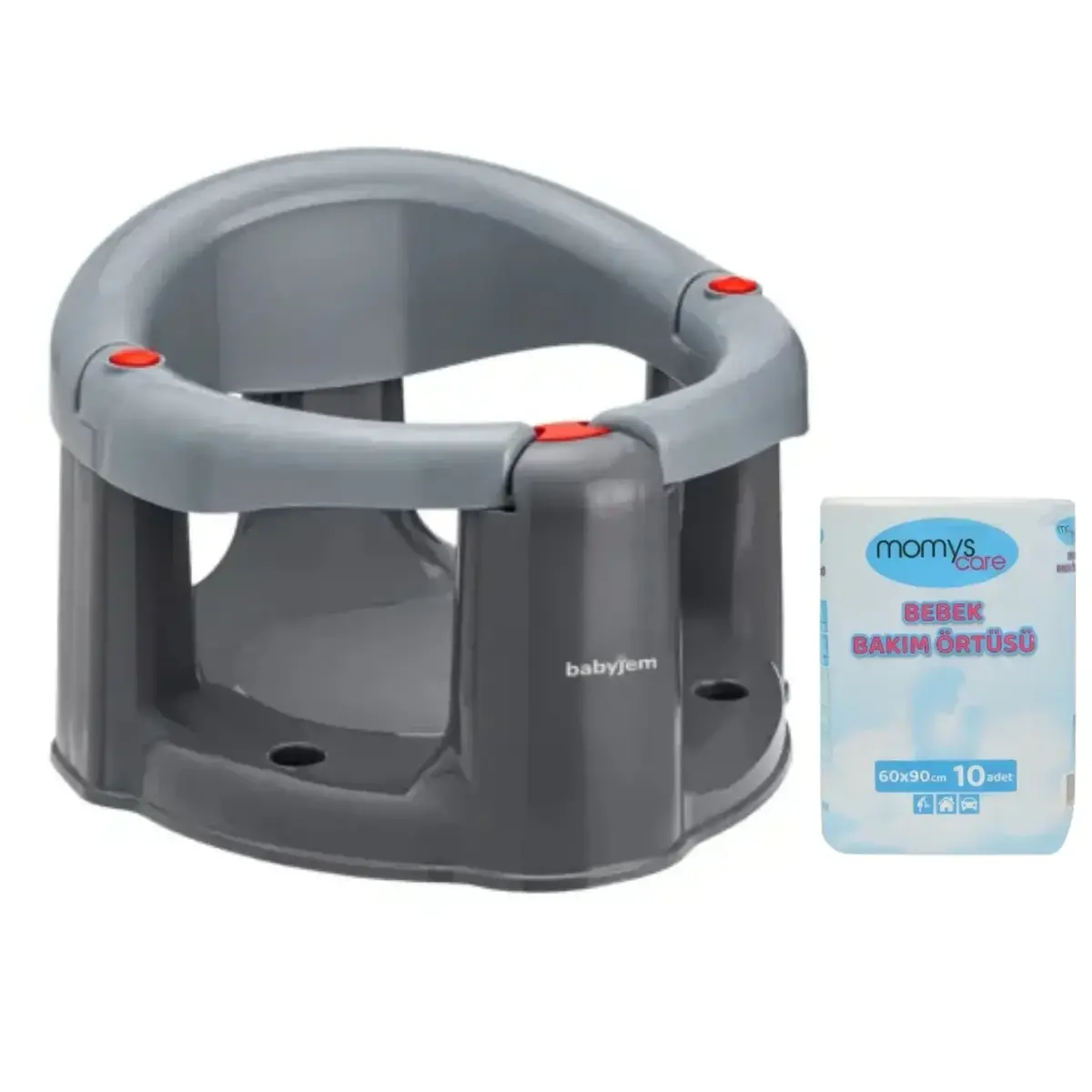 Babyjem Önden Açılır Bebek Banyo&Mama Oturağı Gri + Momys Care Bebek Bakım Örtüsü 60*90 cm 10lu