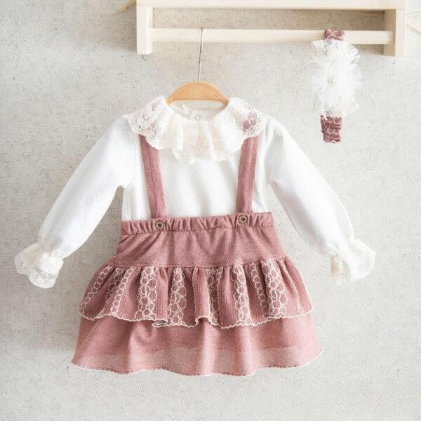 Miomini 3lü Takım Salopet Saç Bantlı Triko Gül Kurusu