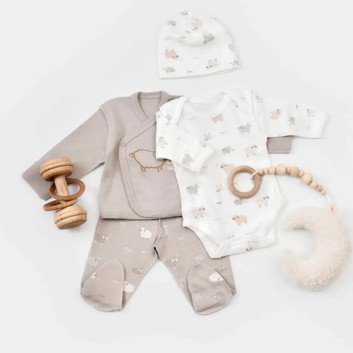 Bibaby Organik Zıbın Takımı Curly Sheep Prematüre Bej