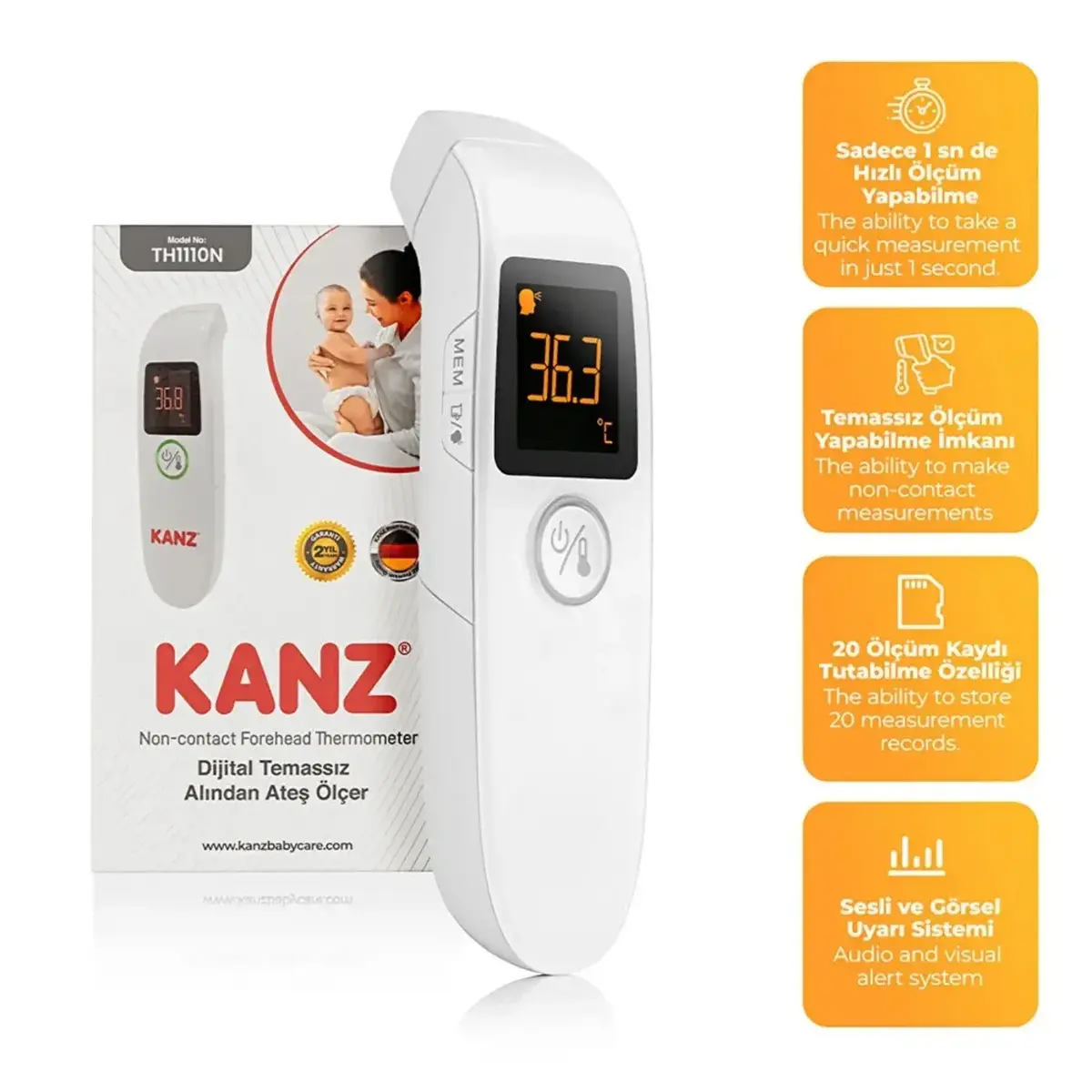 Kanz Dijital Temassız Alından Ateş Ölçer