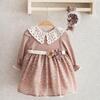 Miomini Elbise Saç Bantlı Triko Çiçek Kemerli Pudra