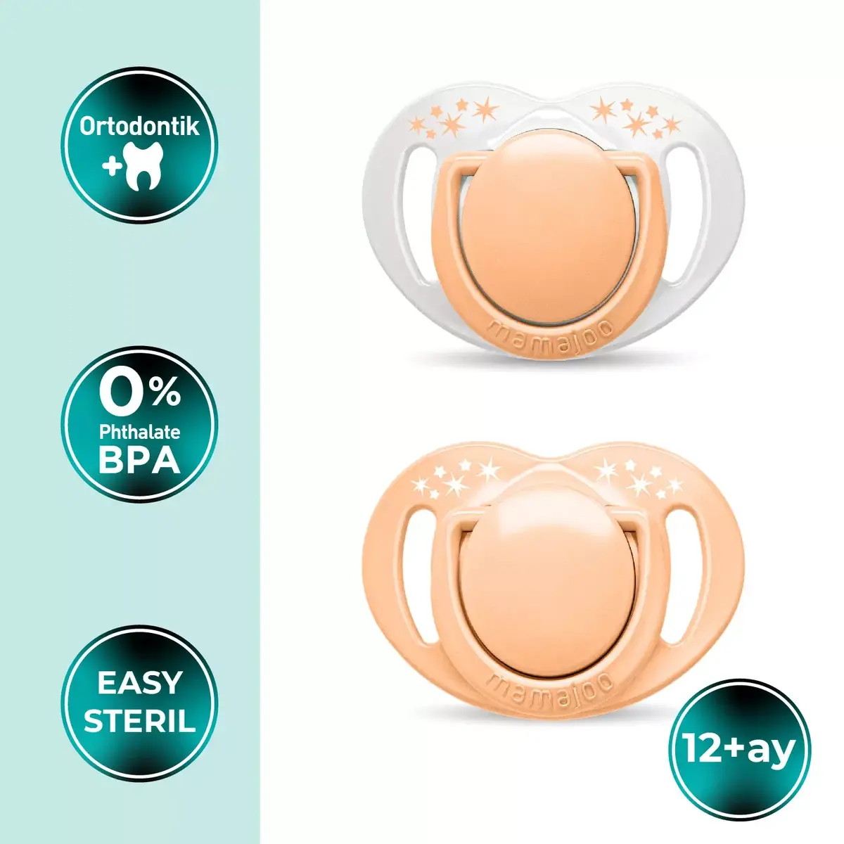 Mamajoo Ortodontik Silikon Emzik Sterilizasyon & Saklama Kutusu 12Ay+ Powder Blush 2li