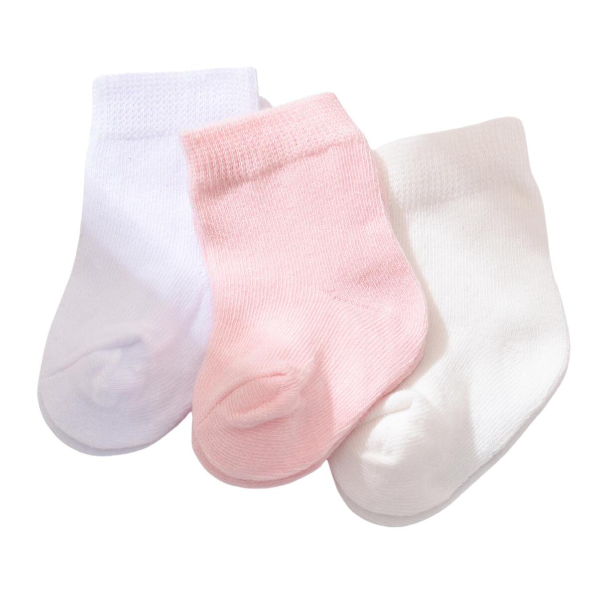 Bibaby Organik Çorap Soket 3lü Basic Pembe - Beyaz