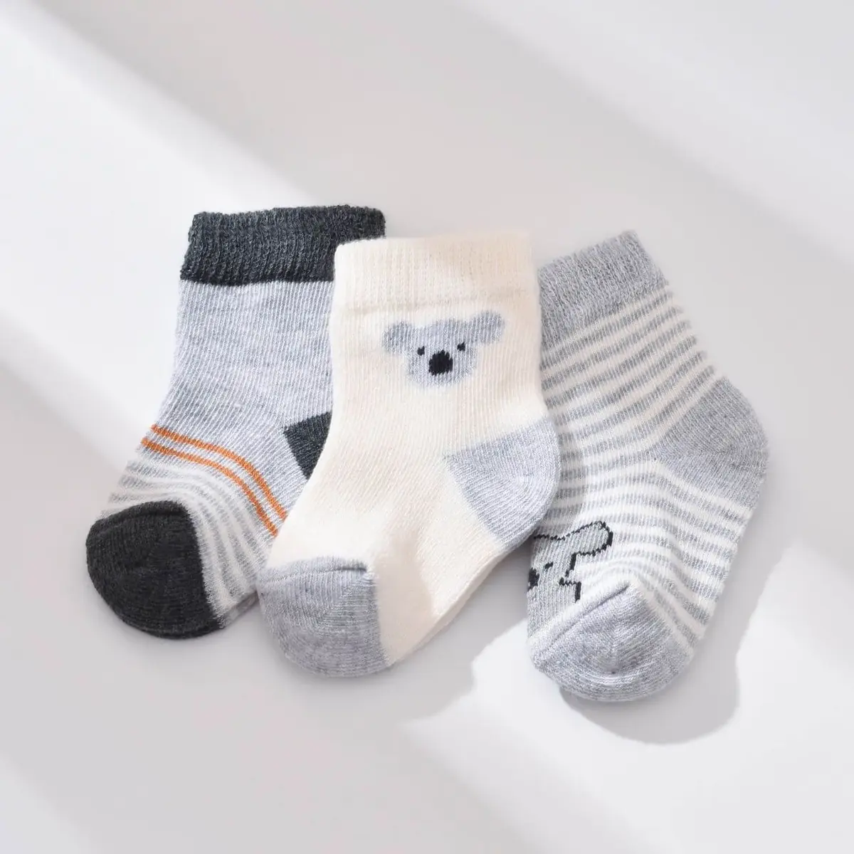 Bibaby Organik Çorap Soket 3lü Koala Gri