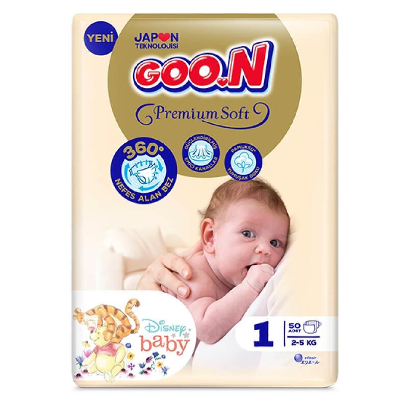 Goon Premium Bebek Bezi 1 Beden Yenidoğan 2-5 Kg 50li Jumbo Paket
