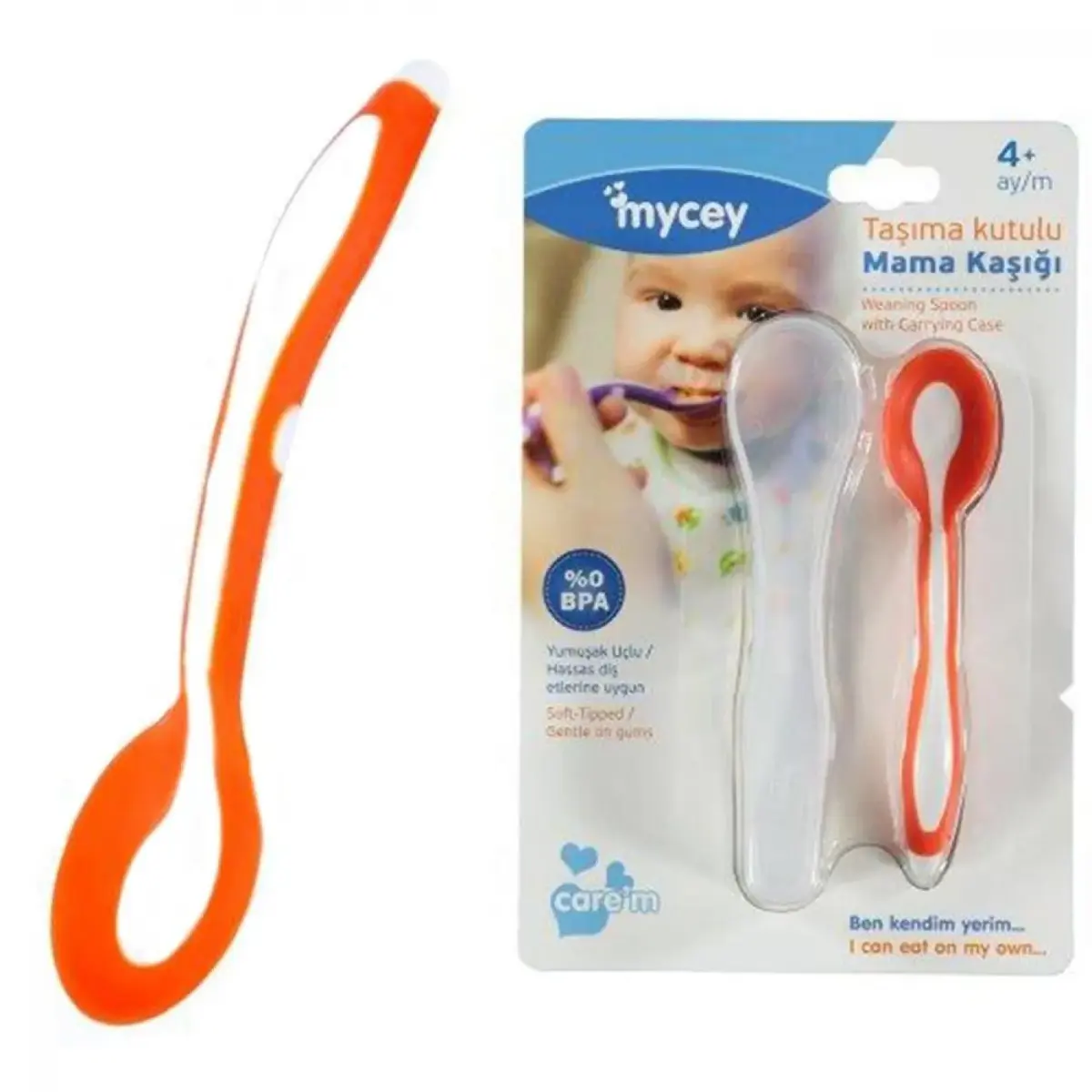 Mycey Yumuşak Uçlu Mama Kaşığı Kutulu Turuncu