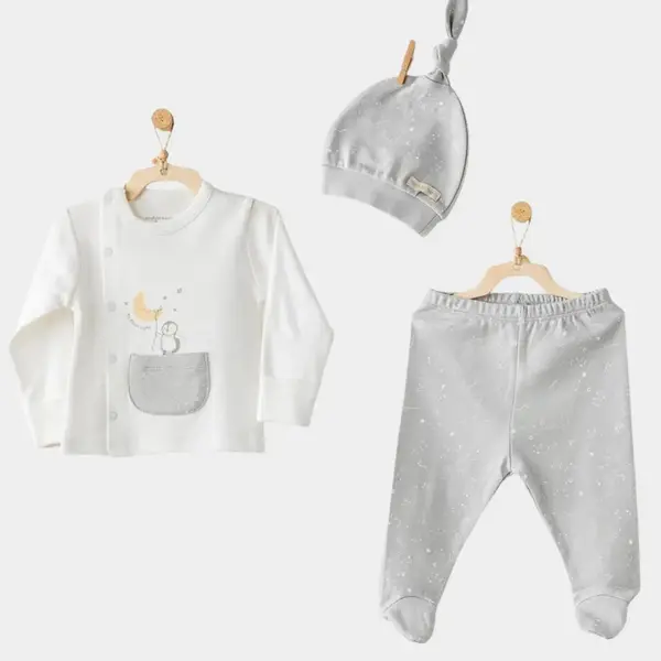 Andy Wawa Zıbın Takımı 3lü Penguin Planet Ekru - Gri