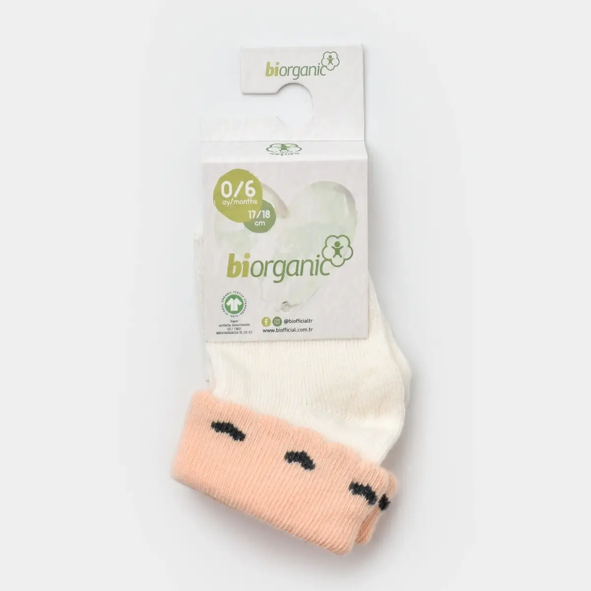 Bibaby Organik Çorap Soket Kalpli Kız Ekru