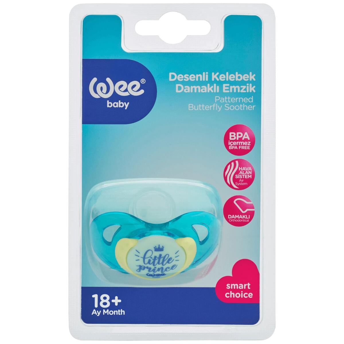 Wee Baby Desenli Kelebek Damaklı Silikon Emzik 0-6 Ay