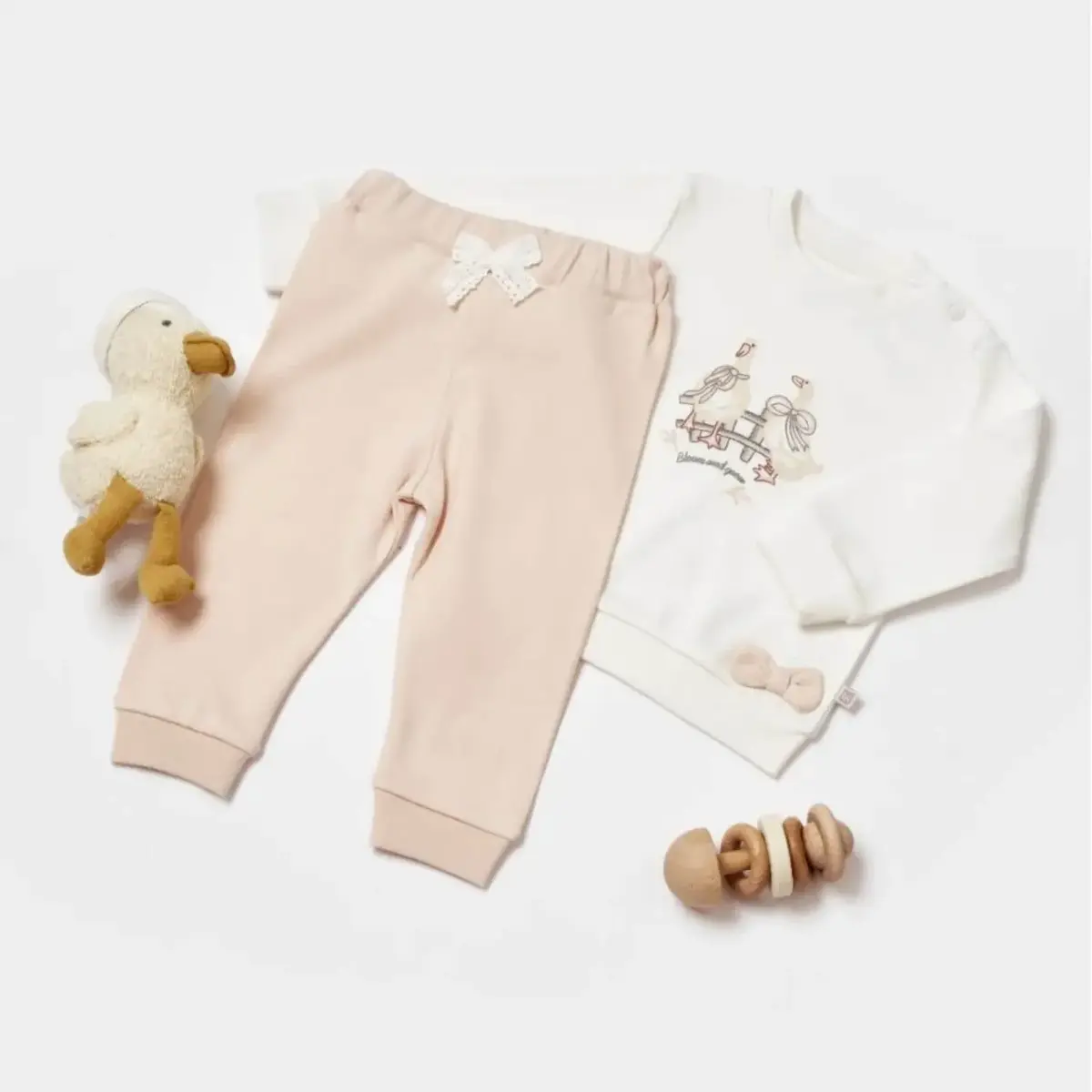 Bibaby 2li Takım Twinn Duck Ekru - Pembe