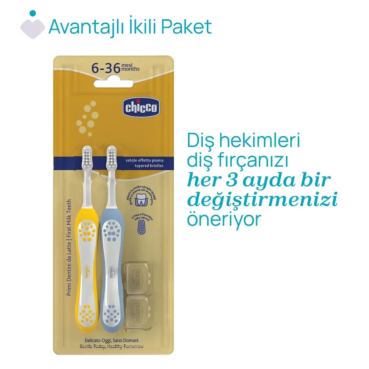 Chicco Diş Fırçası 6-36 Ay Yaş Indigo-Mustard 2'li