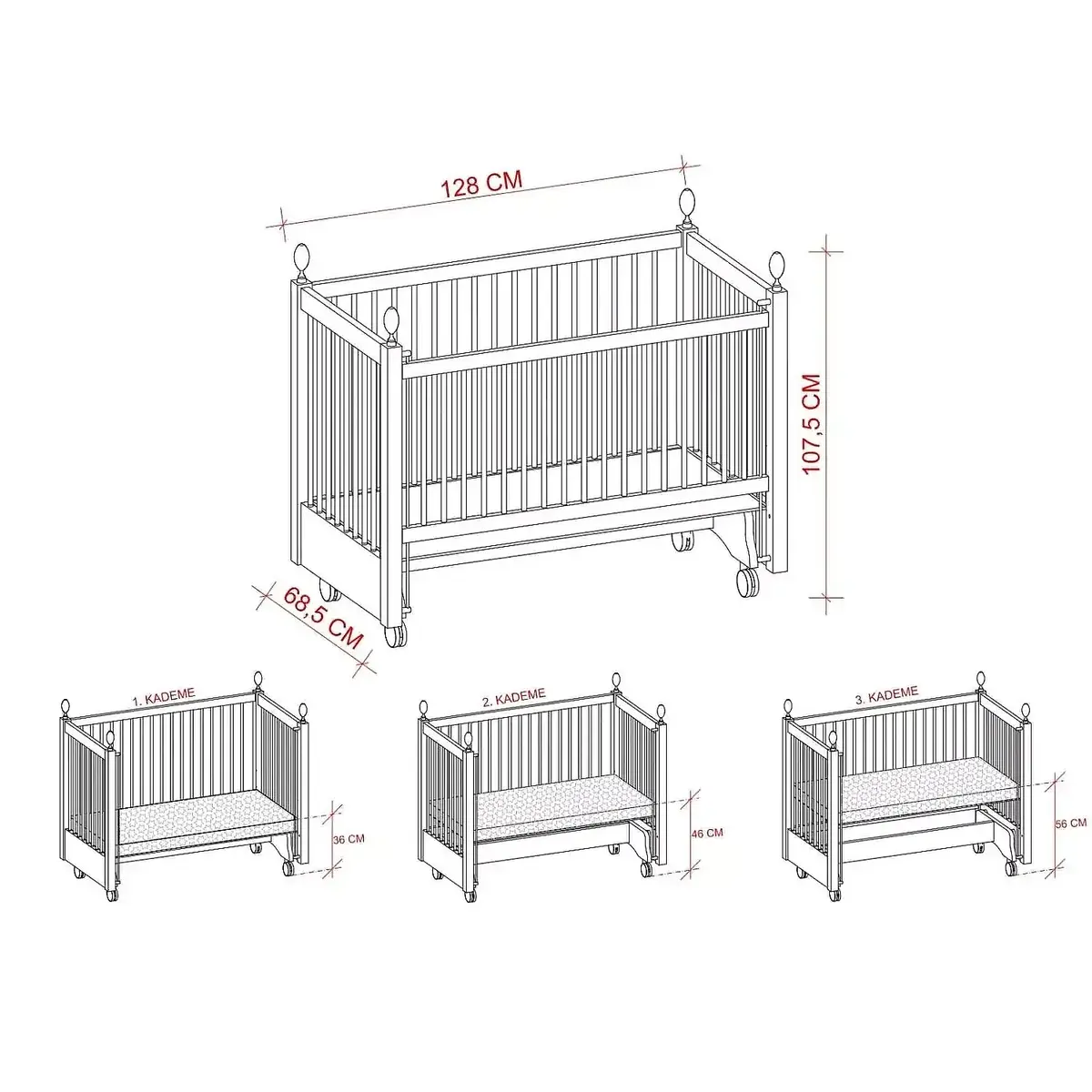 Meltem Kids Kral Beşik 60x120 cm Beyaz - Ekru