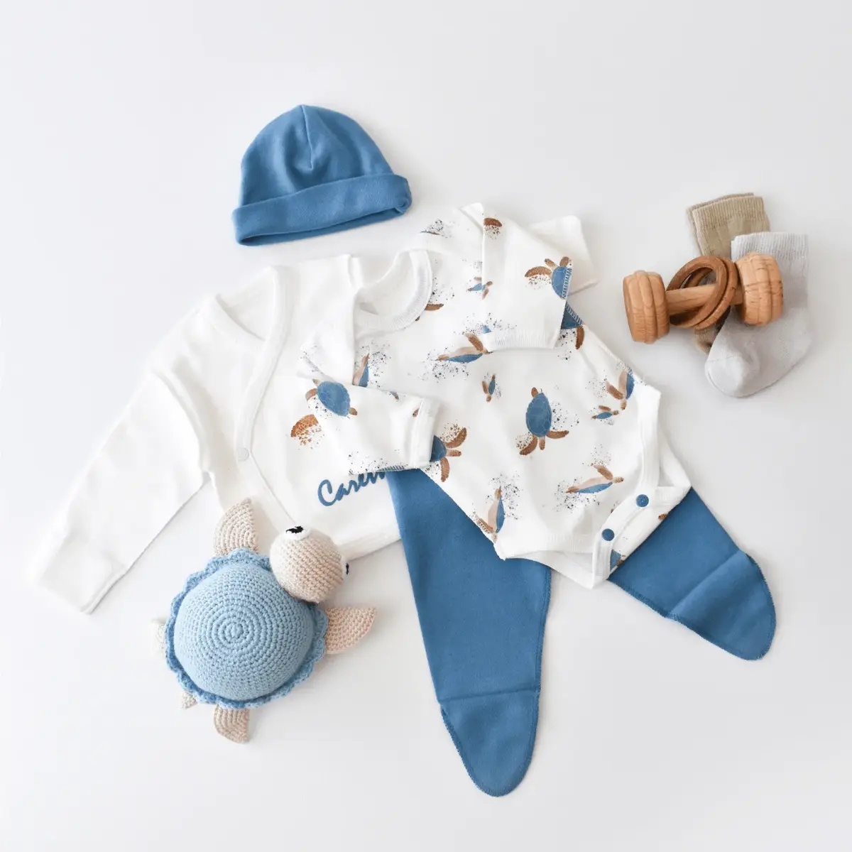 Bibaby Organik Zıbın Takımı Caretta In Live Prematüre Ekru - İndigo