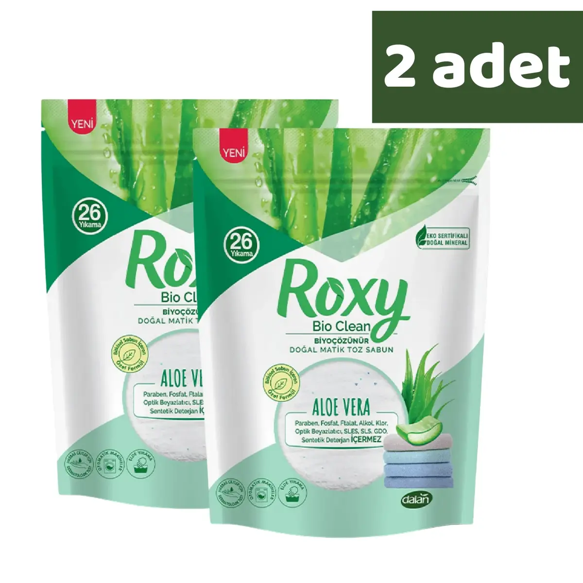 Dalan Roxy Bio Clean Matik Toz Sabun Aloe Vera 800 gr x 2 Adet Dalan Roxy Bio Clean Matik Toz Sabun Aloe Vera 800 gr x 2 Adet