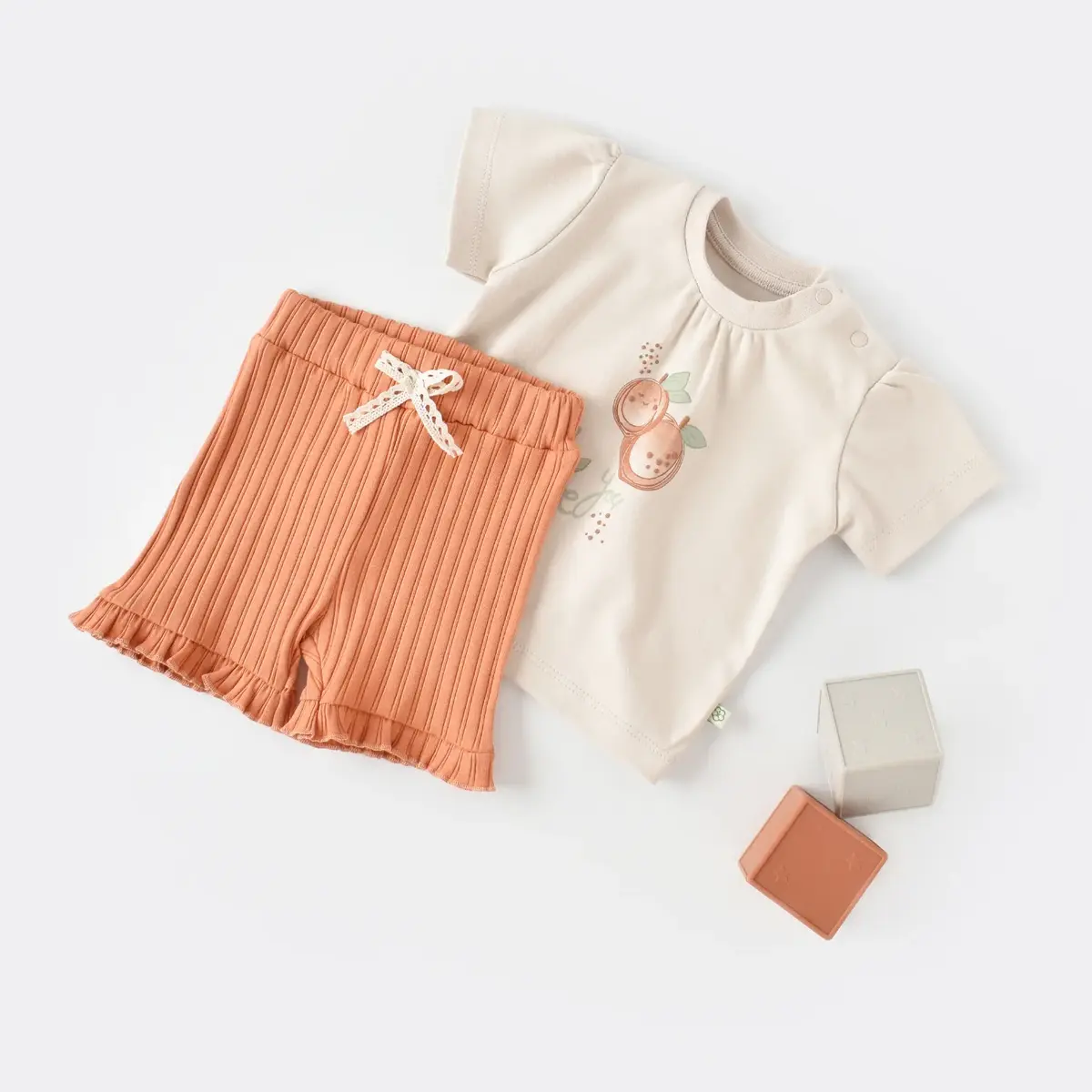 Bibaby Organik 2li Takım Şortlu Summer Fruit Light Cream - Caramel
