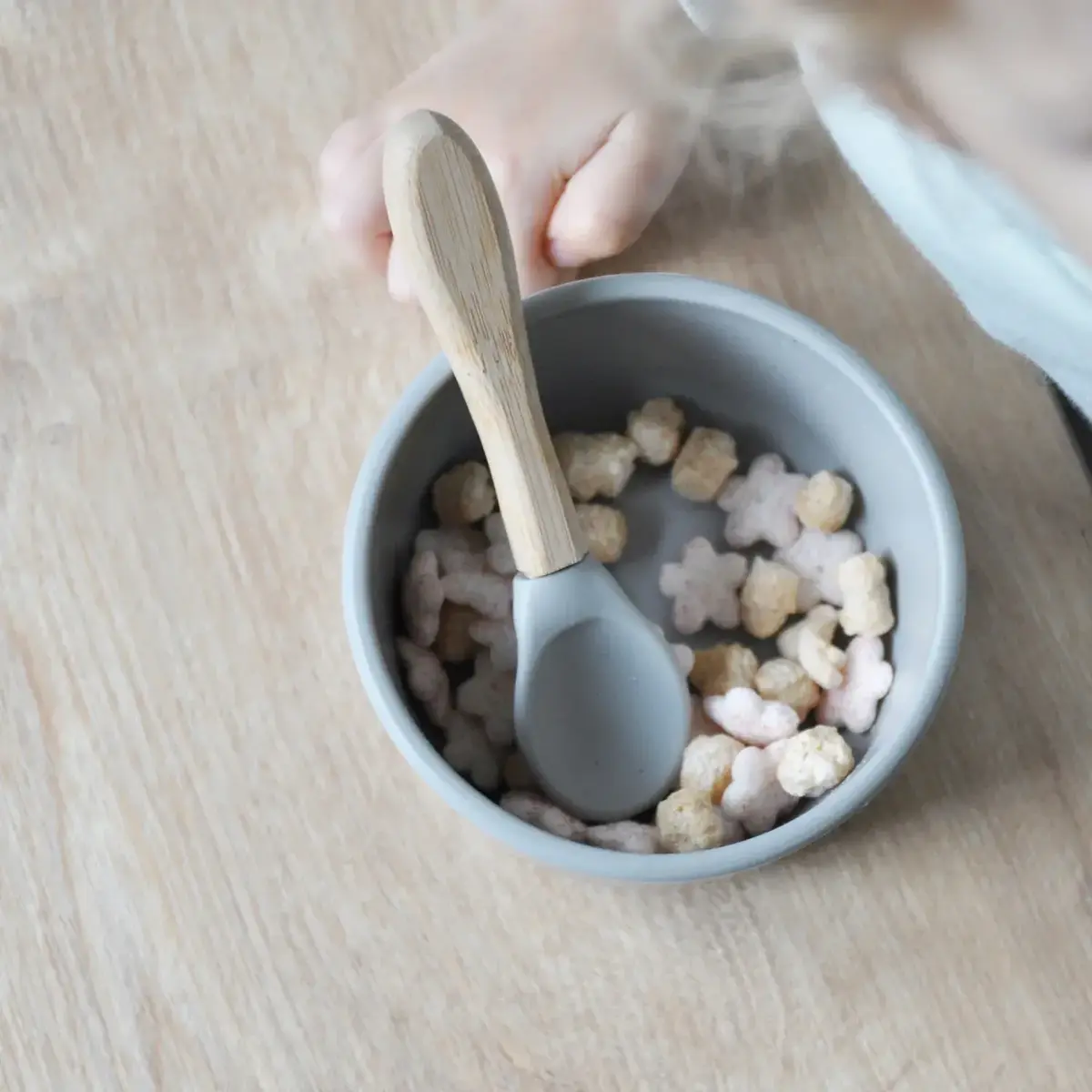 OiOi Silikon Mama Kaşığı 2'li Bambu Saplı Aqua Green/Mineral Blue