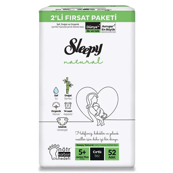 Sleepy Bebek Bezi Natural 5+ Beden Junior 13-20 Kg 52li Fırsat Paket