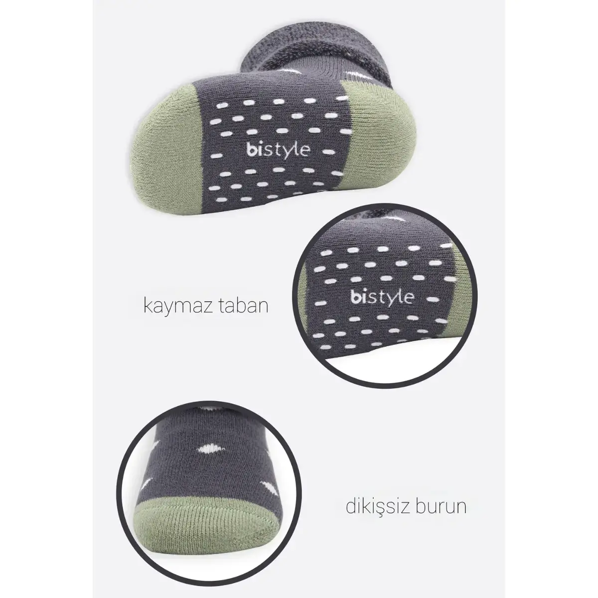 Bistyle Çorap Soket Havlu 2li Kaymaz Point Boy Antrasit