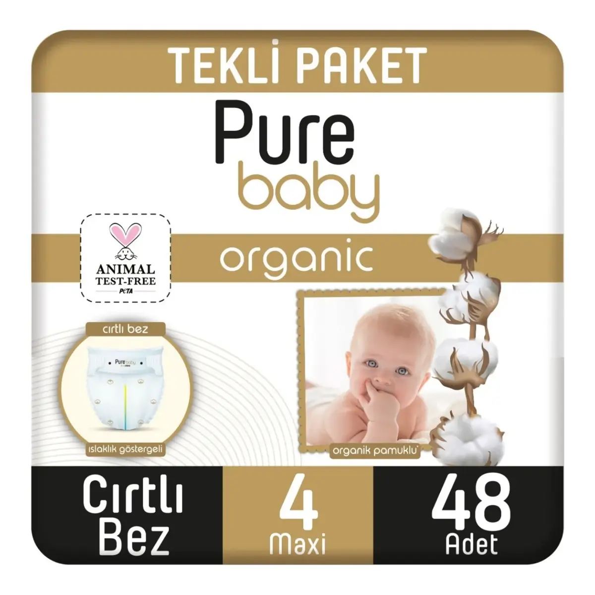 Pure Baby Organik Bebek Bezi 4 Beden Maxi 48li Jumbo Paket