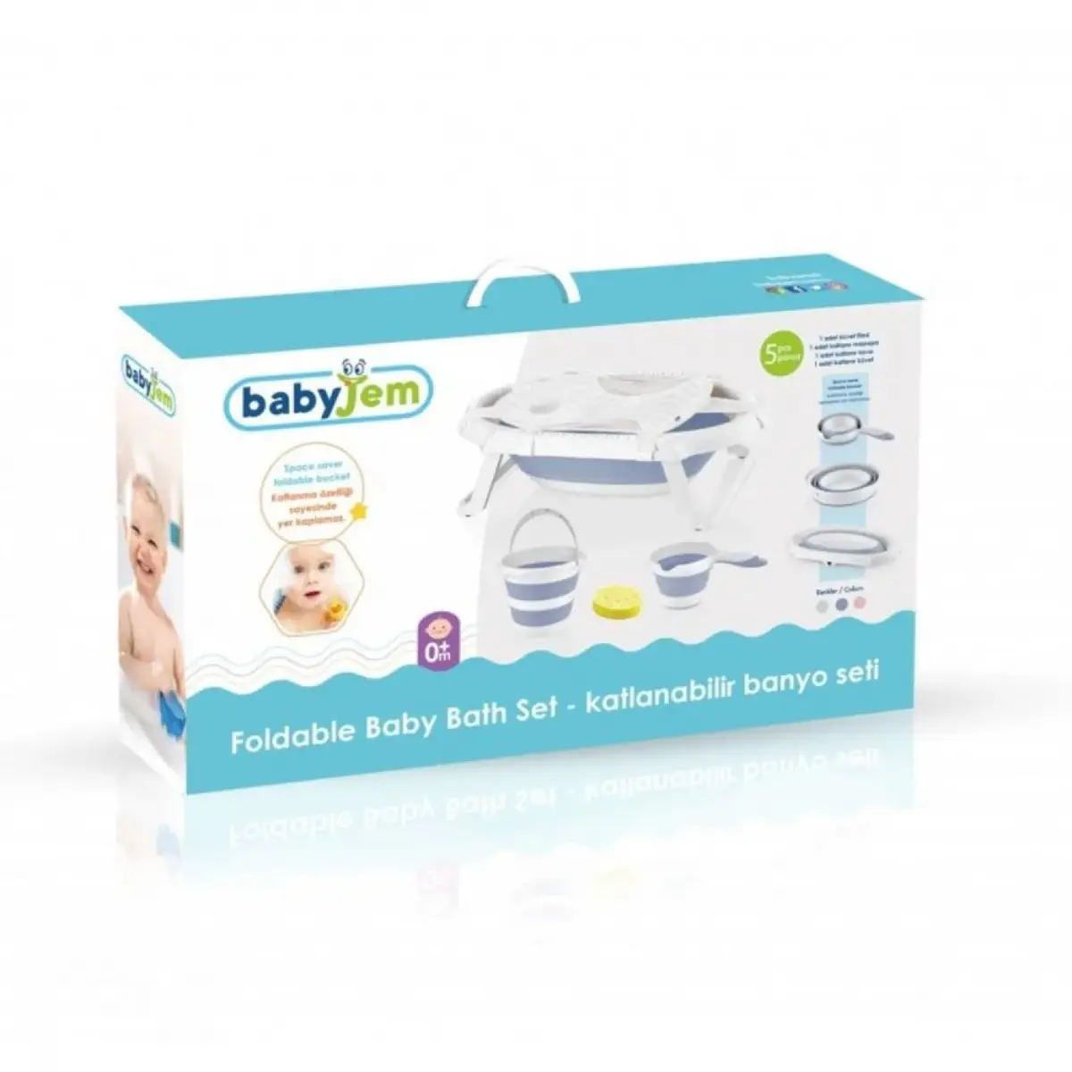 Babyjem Katlanabilen Bebek Banyo Seti 5li Mavi