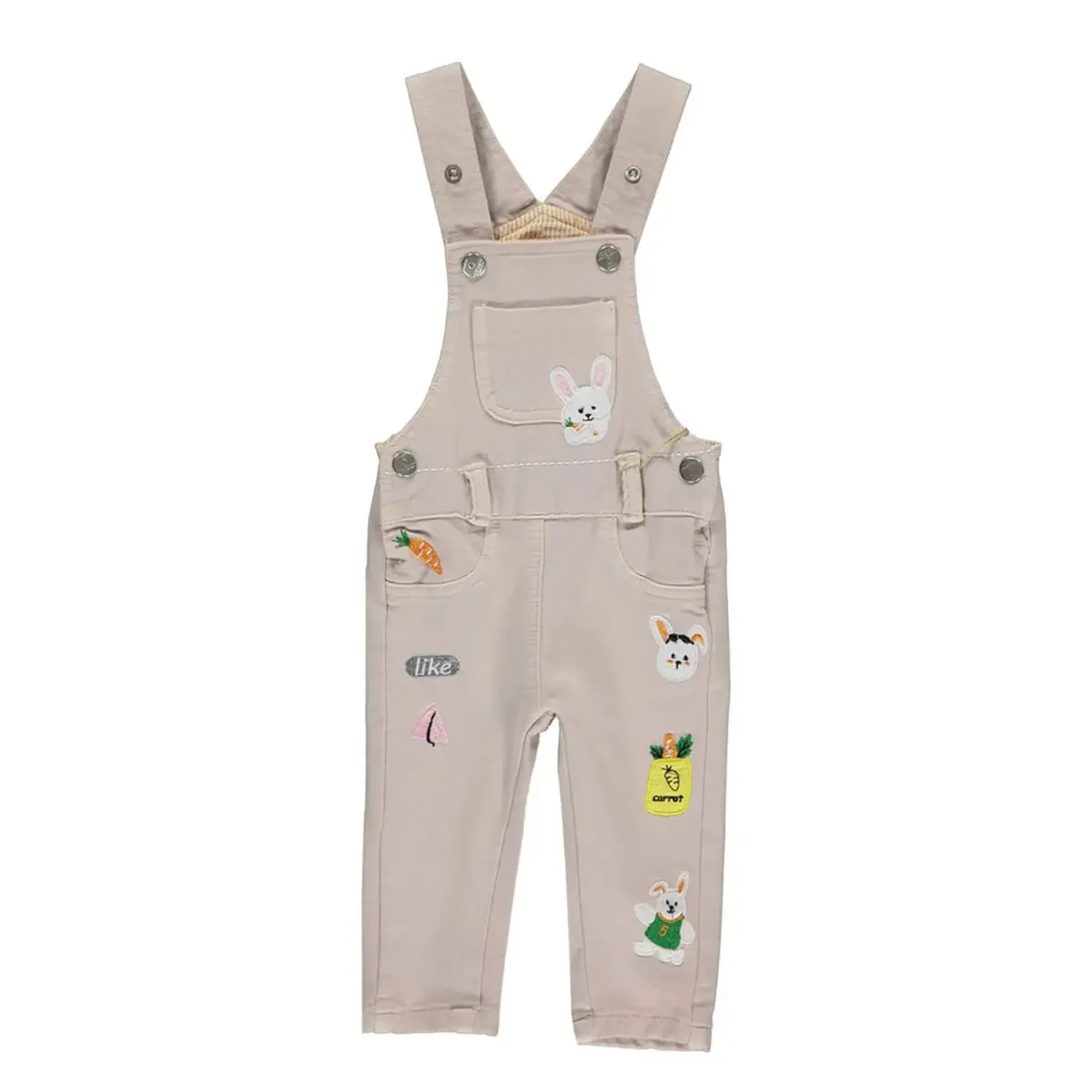 Overdo Salopet Renkli Tavşan Nakışlı Bej