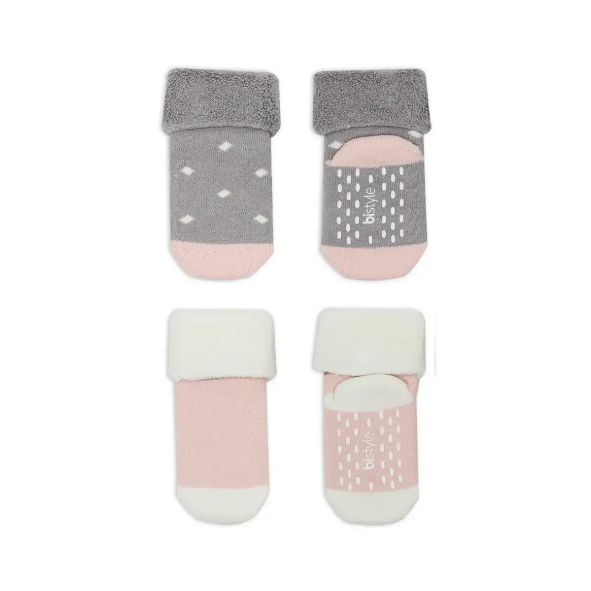 Bistyle Çorap Soket Havlu 2li Kaymaz Point Girl Gri - Pudra