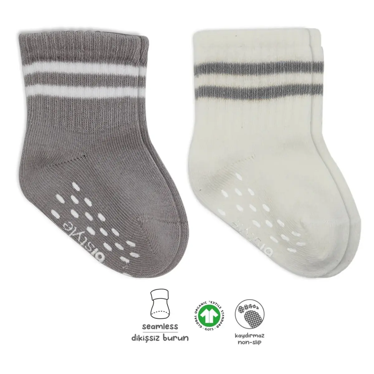 Bistyle Çorap Soket 2li Kaymaz Çemberli Gri - Ekru Bistyle Çorap Soket 2li Kaymaz Çemberli Gri - Ekru