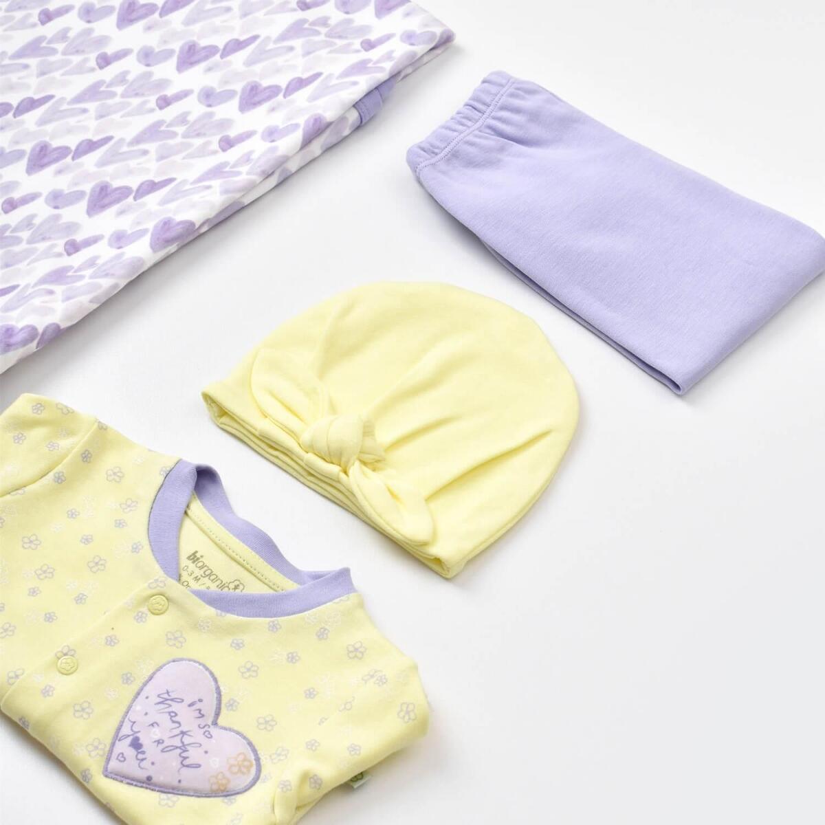 Bibaby Organik Zıbın Takımı Battaniyeli Tüllü Love You Baby Yellow Lavander