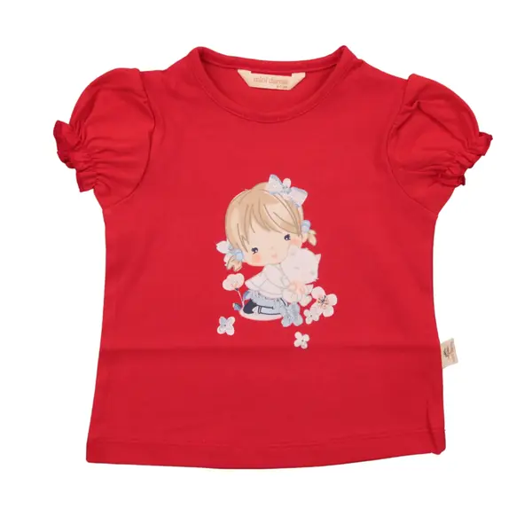 Mini Damla T-Shirt Kedili Kız Kırmızı