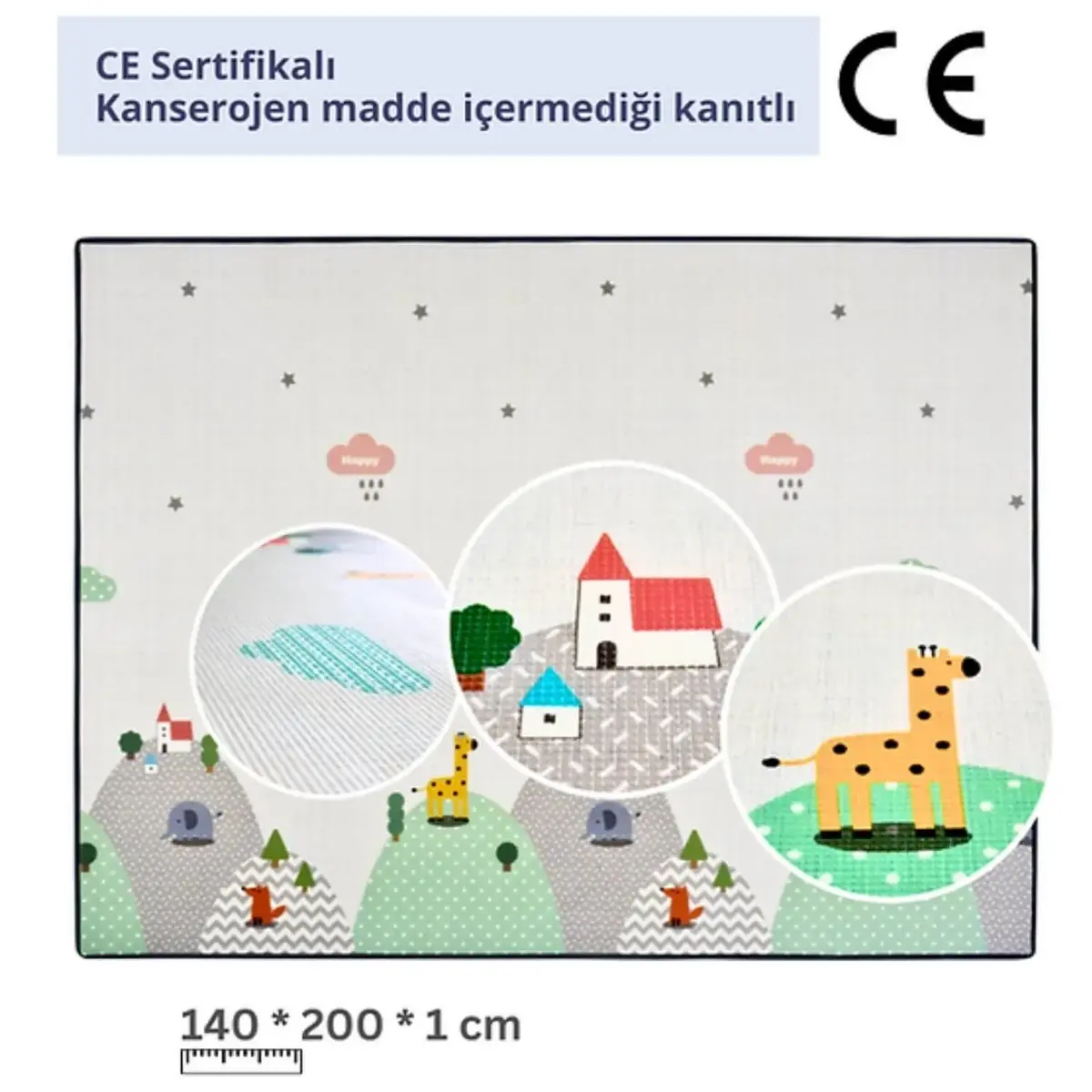 Coolmats Yeşil Parkur-Bulutlar ve Dağlar Oyun Halısı 140x200x1