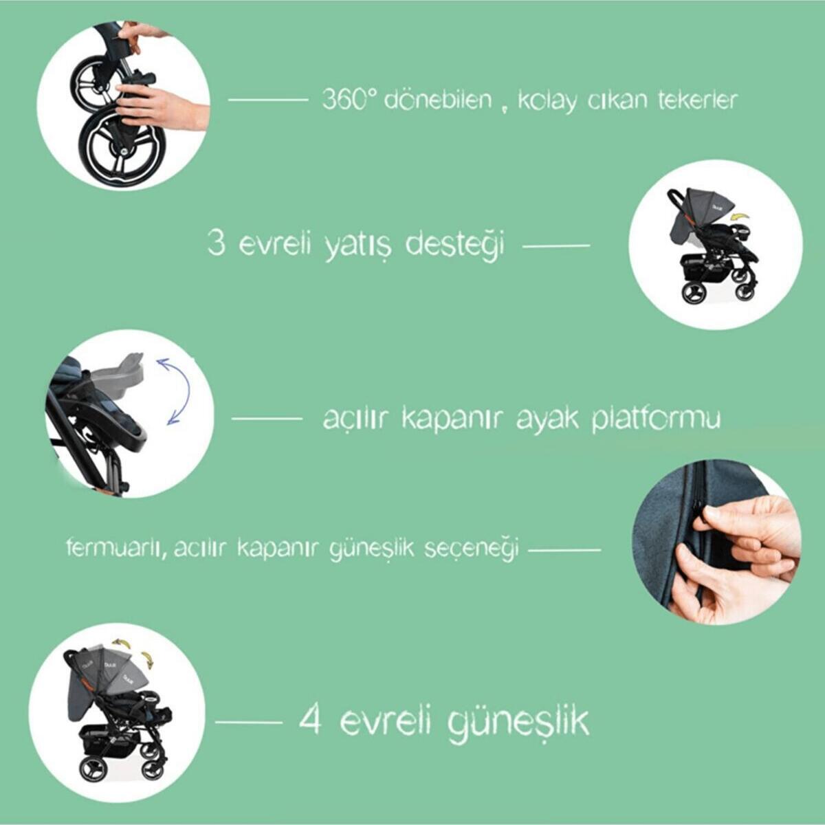 Duux Vigor Çift Yönlü Travel Sistem Bebek Arabası Siyah Antrasit