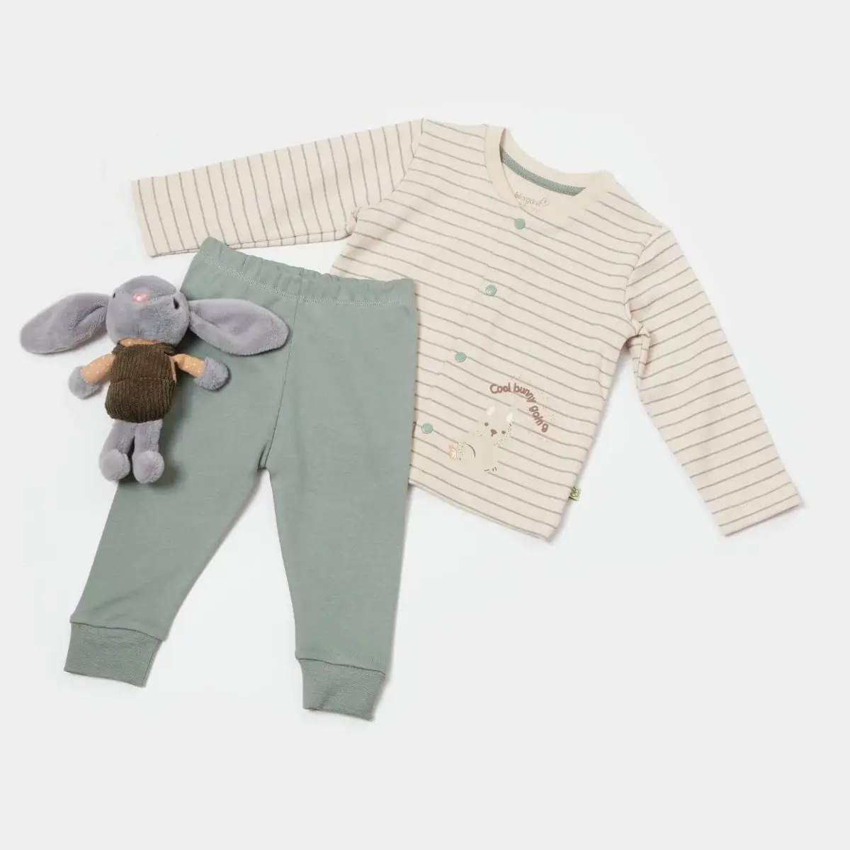 Bibaby Organik Pijama Takımı Cool Lines Bunny Bej - Hardal