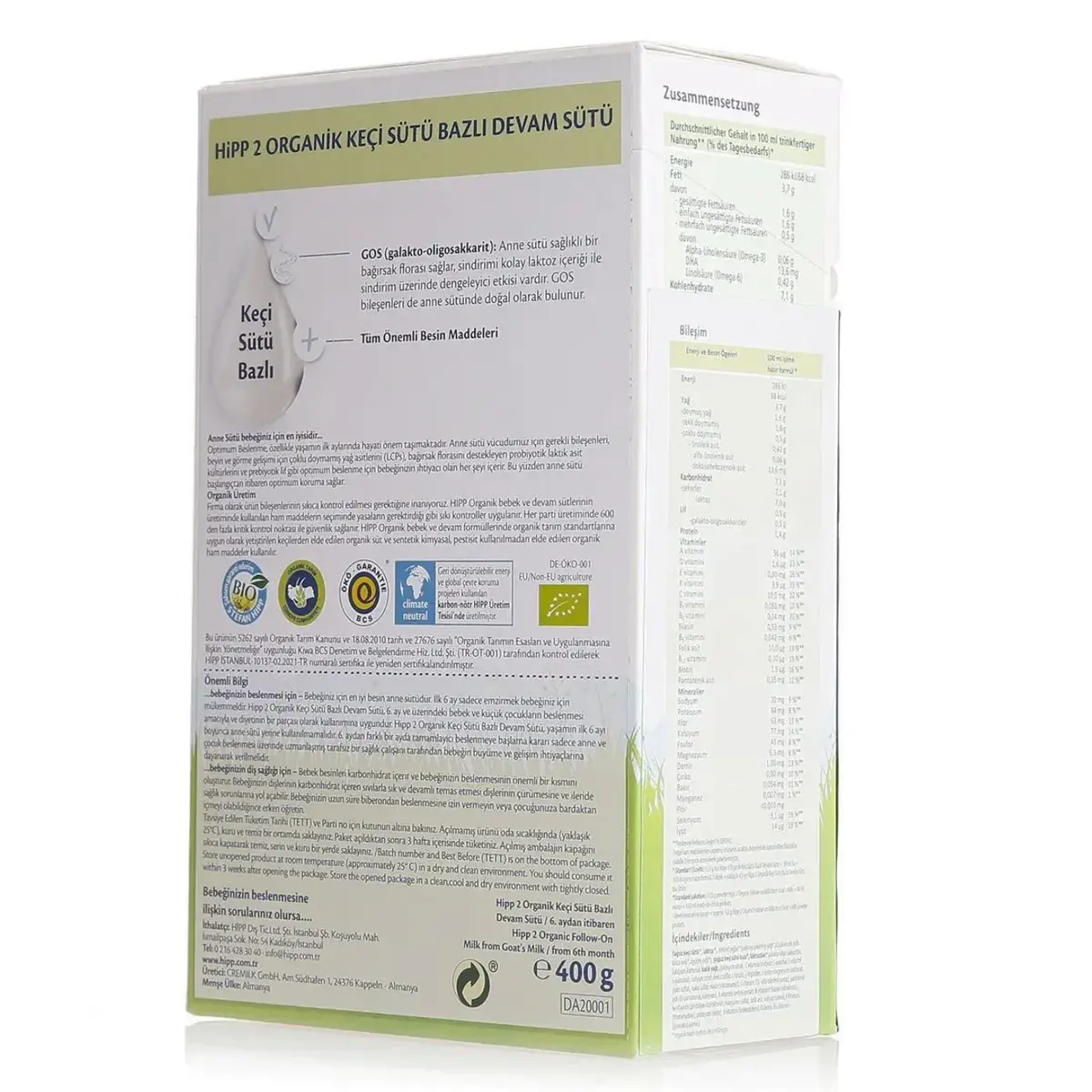 Hipp 2 Organik Keçi Sütü Bazlı Devam Sütü 400 gr
