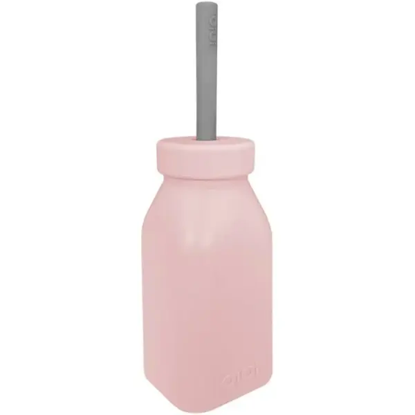 Oioi Silikon Şişe + Pipet 6+ Ay Pinky Pink - Powder Grey