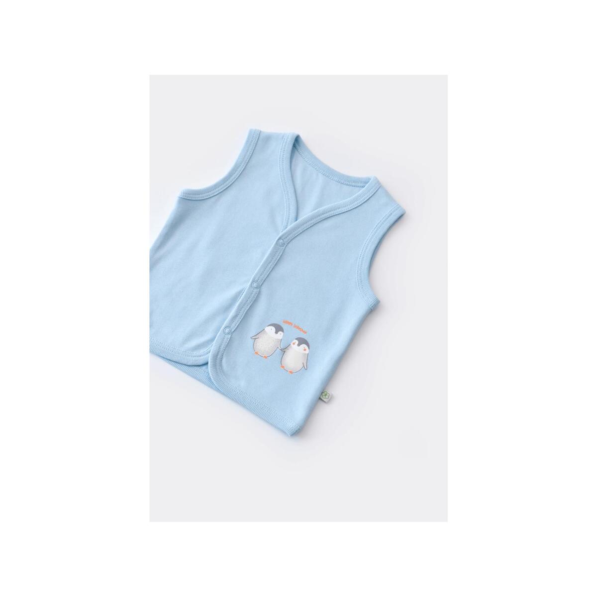 Bibaby Organik Yelek Hello New Penguins Mavi