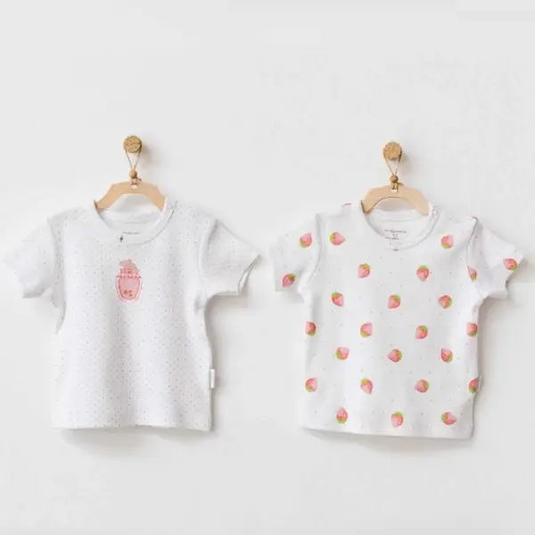 Andy Wawa T-Shirt 2li Strawberry Picnic Time Beyaz