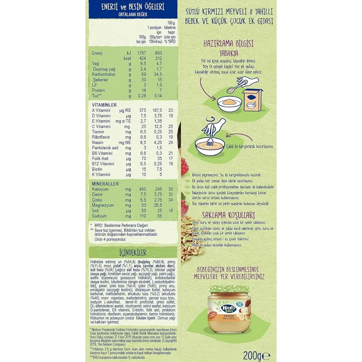 Hero Baby Kaşık Maması Sütlü Kırmızı Meyveli  8 Tahıllı 200 Gr