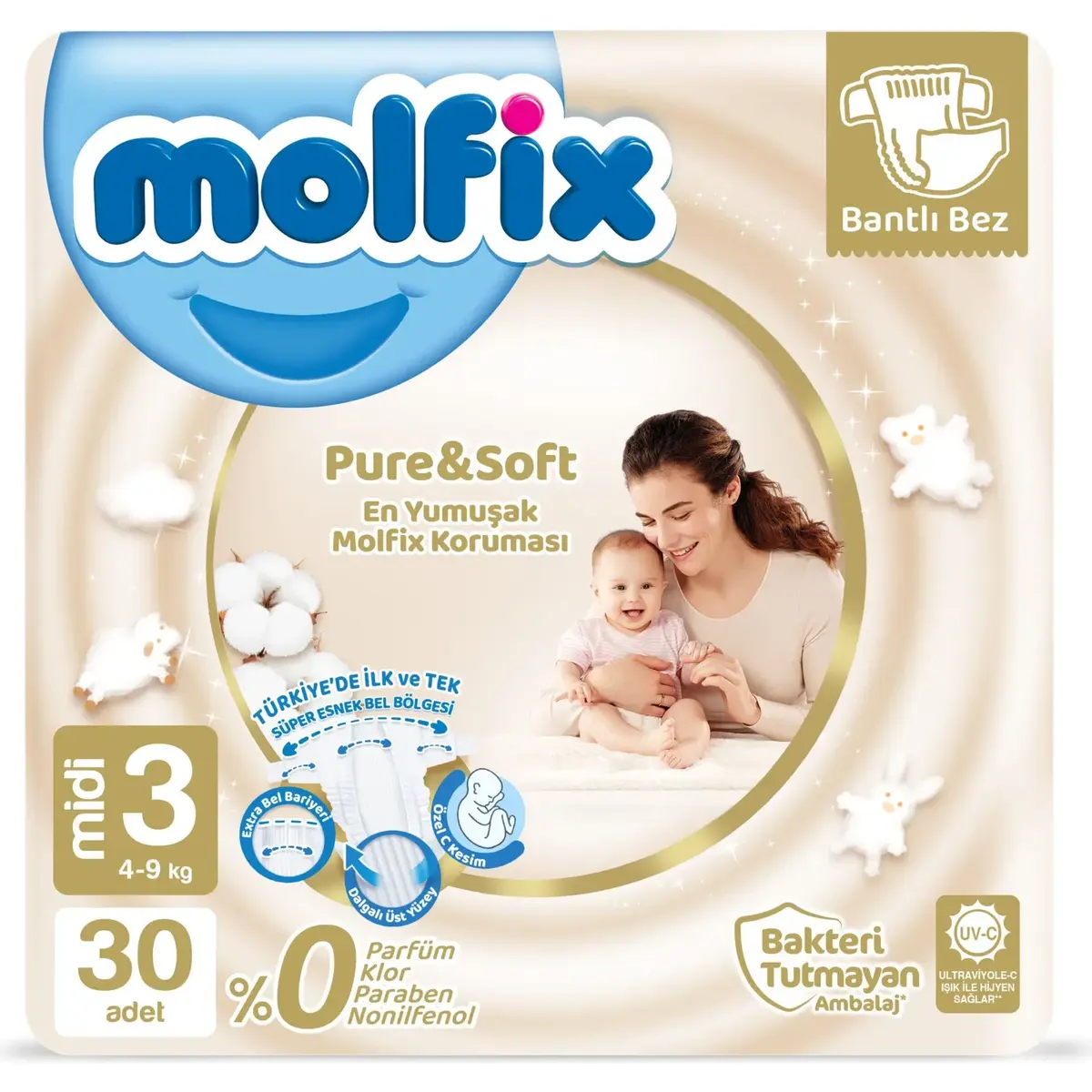 Molfix Pure&Soft Bebek Bezi 3 Beden Midi 4-9 Kg 30lu Eko Paket