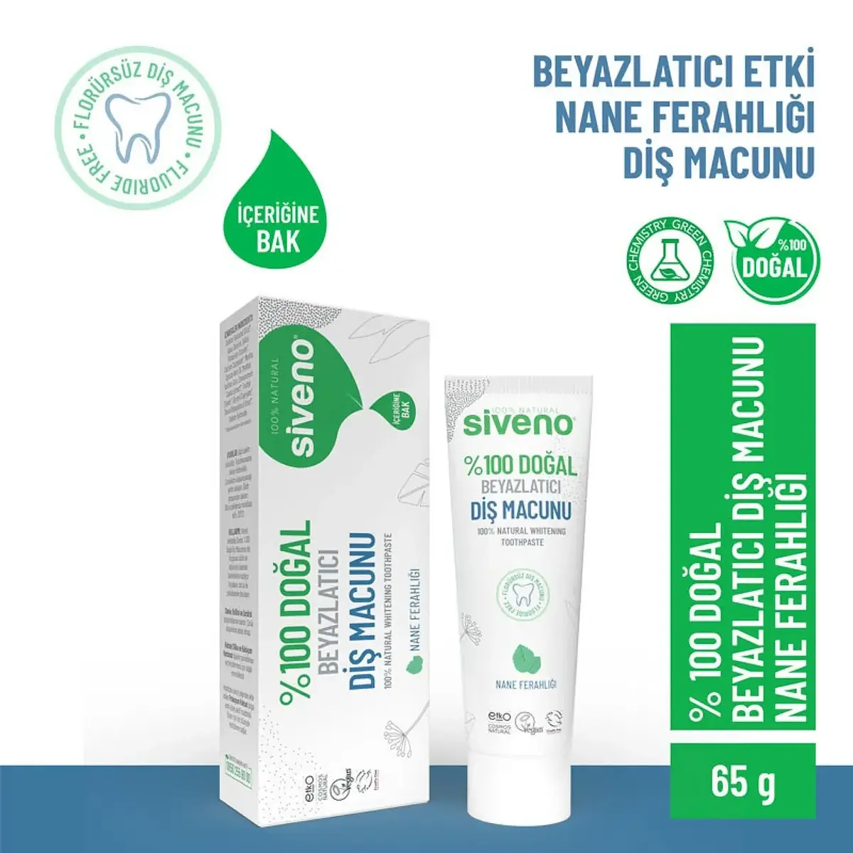 Siveno %100 Doğal Beyazlatıcı Diş Macunu – Yetişkin 65 g.