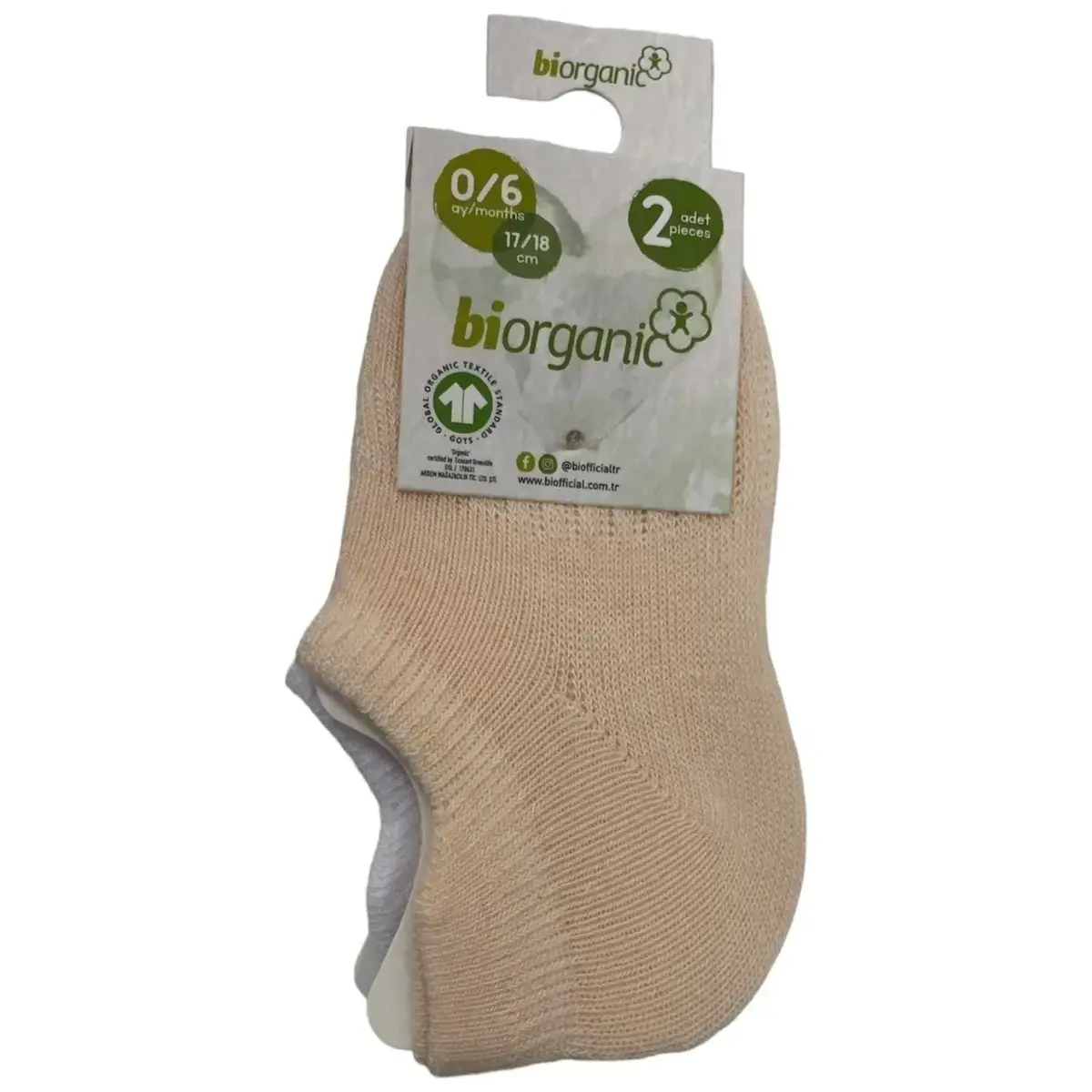 Bibaby Organik Çorap Sneakers 2li Somon - Beyaz